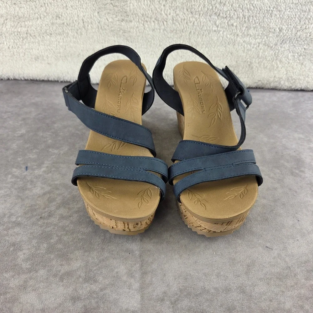 CL by Laundry Womens Navy Blue Strappy Cork Wedge Sandal Platform Size 7